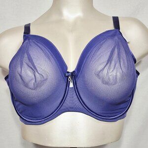 42H Curvy Couture Sheer Mesh Full Coverage Unlined Underwire Bra Blue NWT